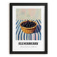 Elderberry – on Striped Tablecloth, Berries Illustration, in sleek black frame