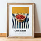 Goji – on Striped Tablecloth, Berries Wall Decor, in wooden frame leaning on the floor
