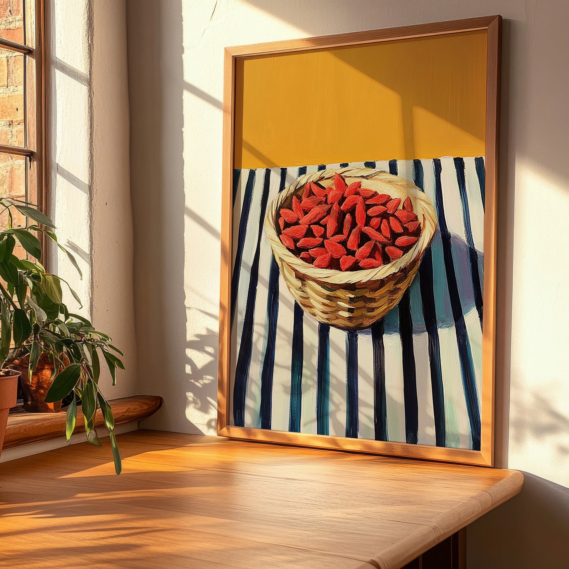 Goji – on Striped Tablecloth, Berries Wall Decor, clean layout with no caption