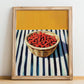 Goji – on Striped Tablecloth, Berries Wall Decor, no-text version framed in wood
