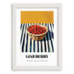 Goji – on Striped Tablecloth, Berries Wall Decor, placed in minimal white frame