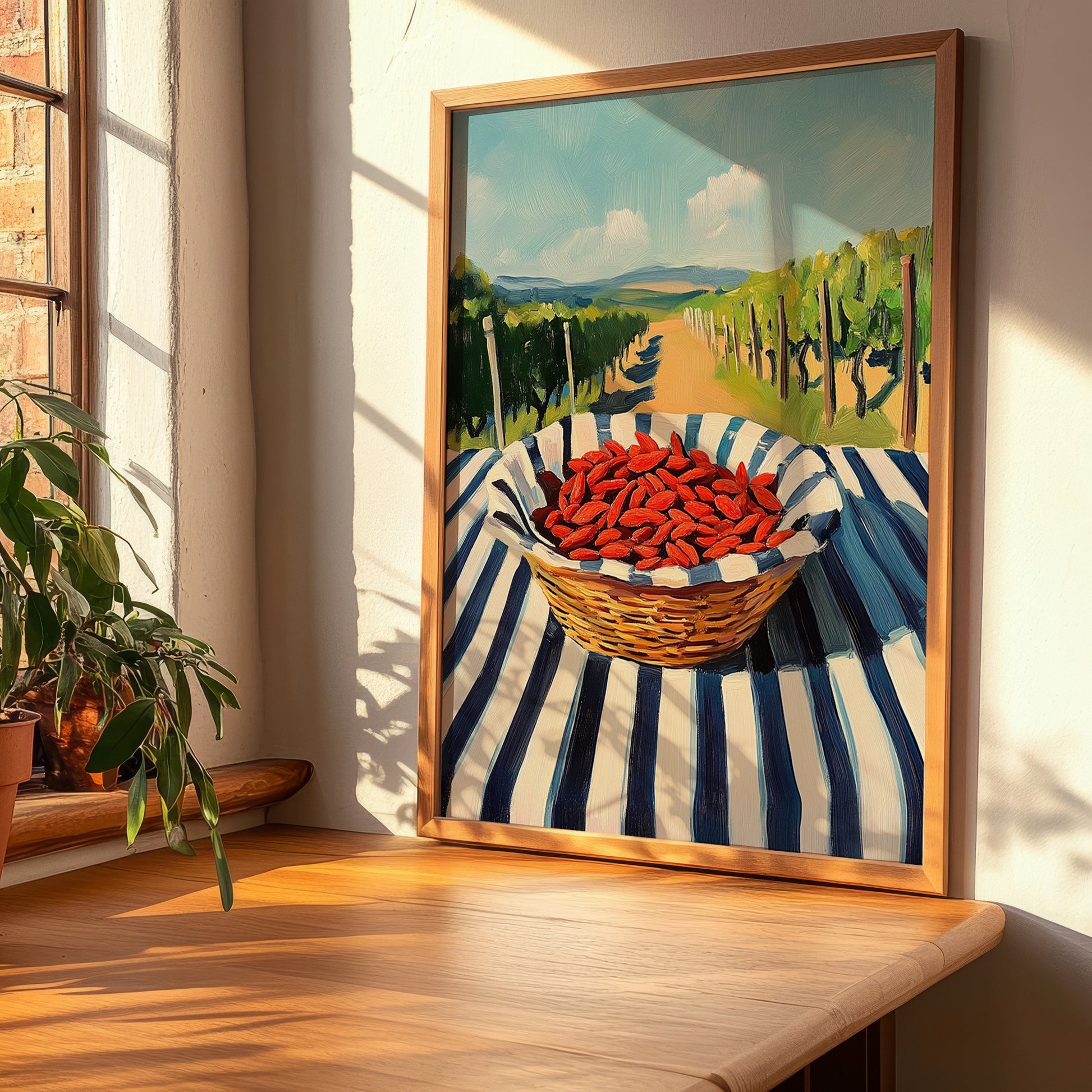 Goji – Green Valley Landscape, Berries Wall Art, clean layout with no caption