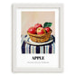 Apple – on Striped Tablecloth, Fruit Painting, placed in minimal white frame