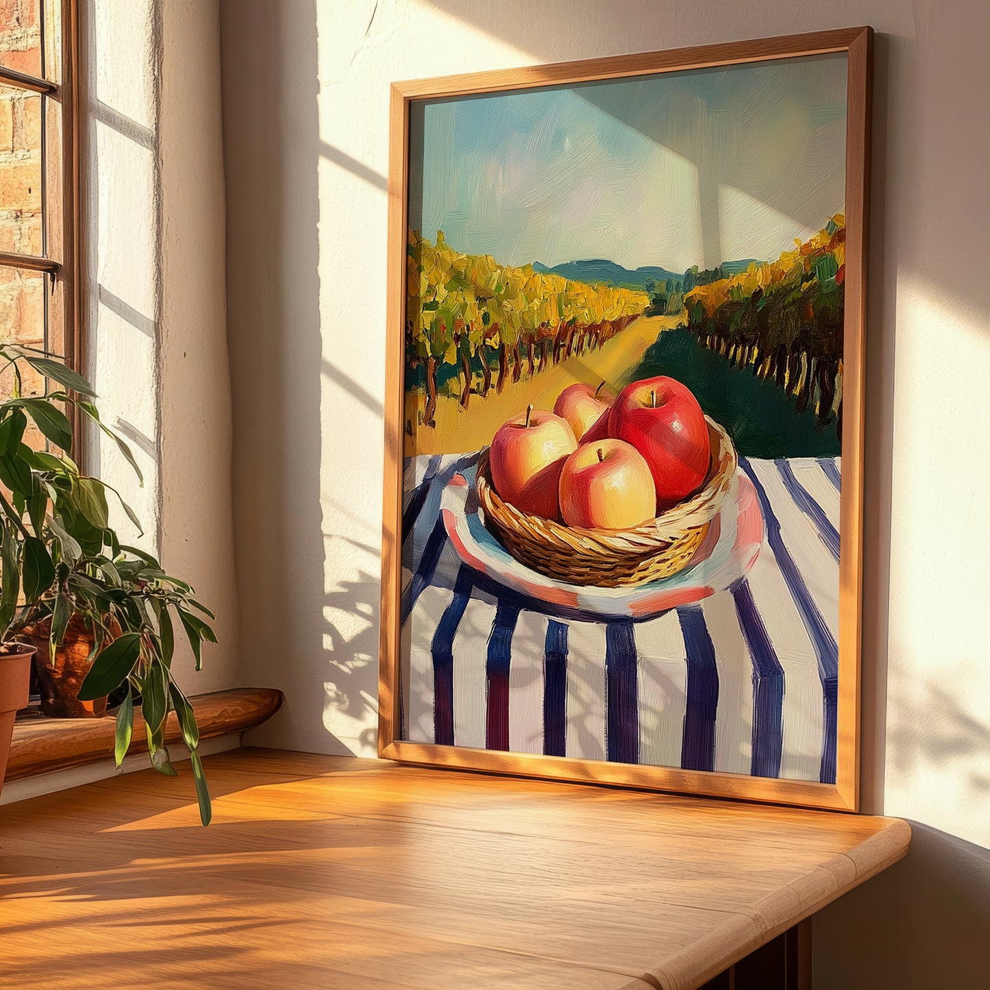 Apple – Valley Café Scene, Fruit Illustration, clean layout with no caption