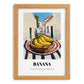Banana – White village Outdoor Café Scene, Fruit Illustration, set in oak frame