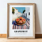 Grapefruit – White village Urban Café Scene, Fruit Wall Art, in wooden frame leaning on the floor