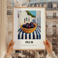 Plum – White village Urban Café Scene, Fruit Wall Illustration, styled in a charming Paris street view