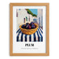 Plum – White village Urban Café Scene, Fruit Wall Illustration, set in oak frame