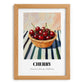 Cherry – on Striped Tablecloth, Fruit Still Life, set in oak frame