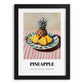 Pineapple – on Striped Tablecloth, Fruit Still Life, in sleek black frame