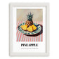 Pineapple – on Striped Tablecloth, Fruit Still Life, placed in minimal white frame