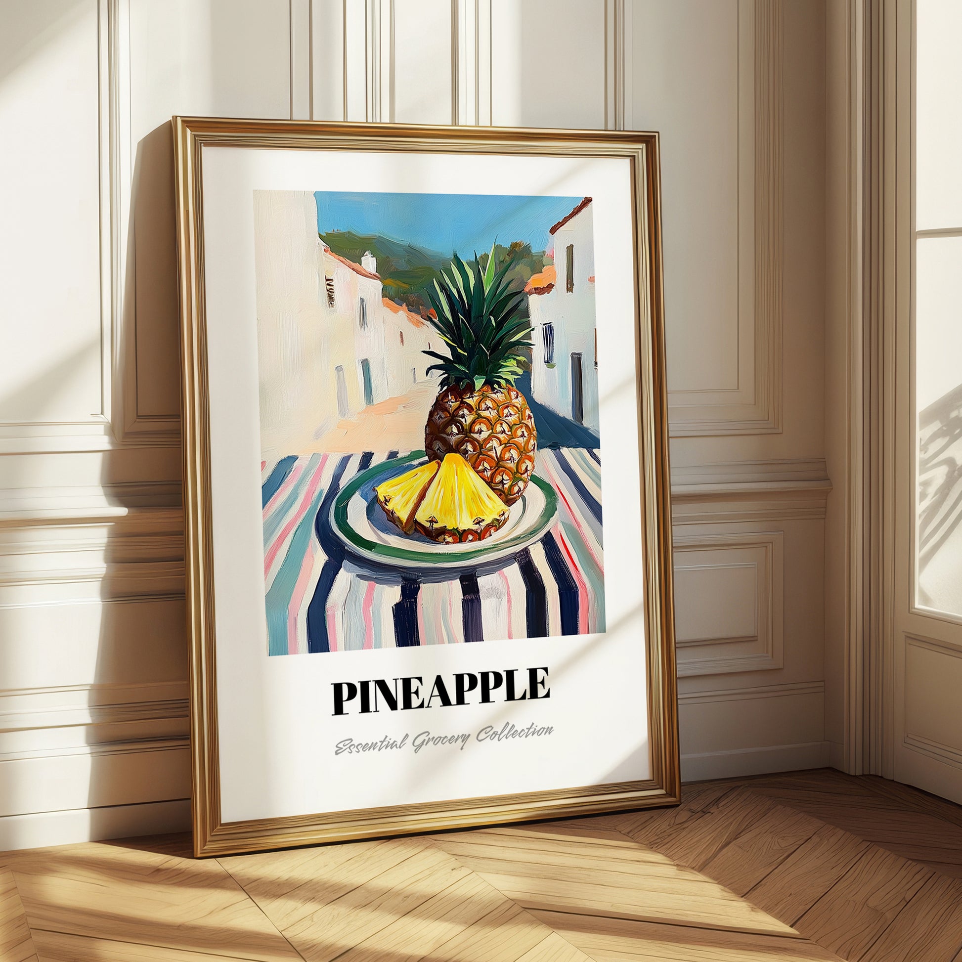 Pineapple – White village Urban Café Scene, Fruit Painting