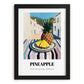 Pineapple – White village Urban Café Scene, Fruit Painting, in sleek black frame