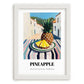Pineapple – White village Urban Café Scene, Fruit Painting, placed in minimal white frame