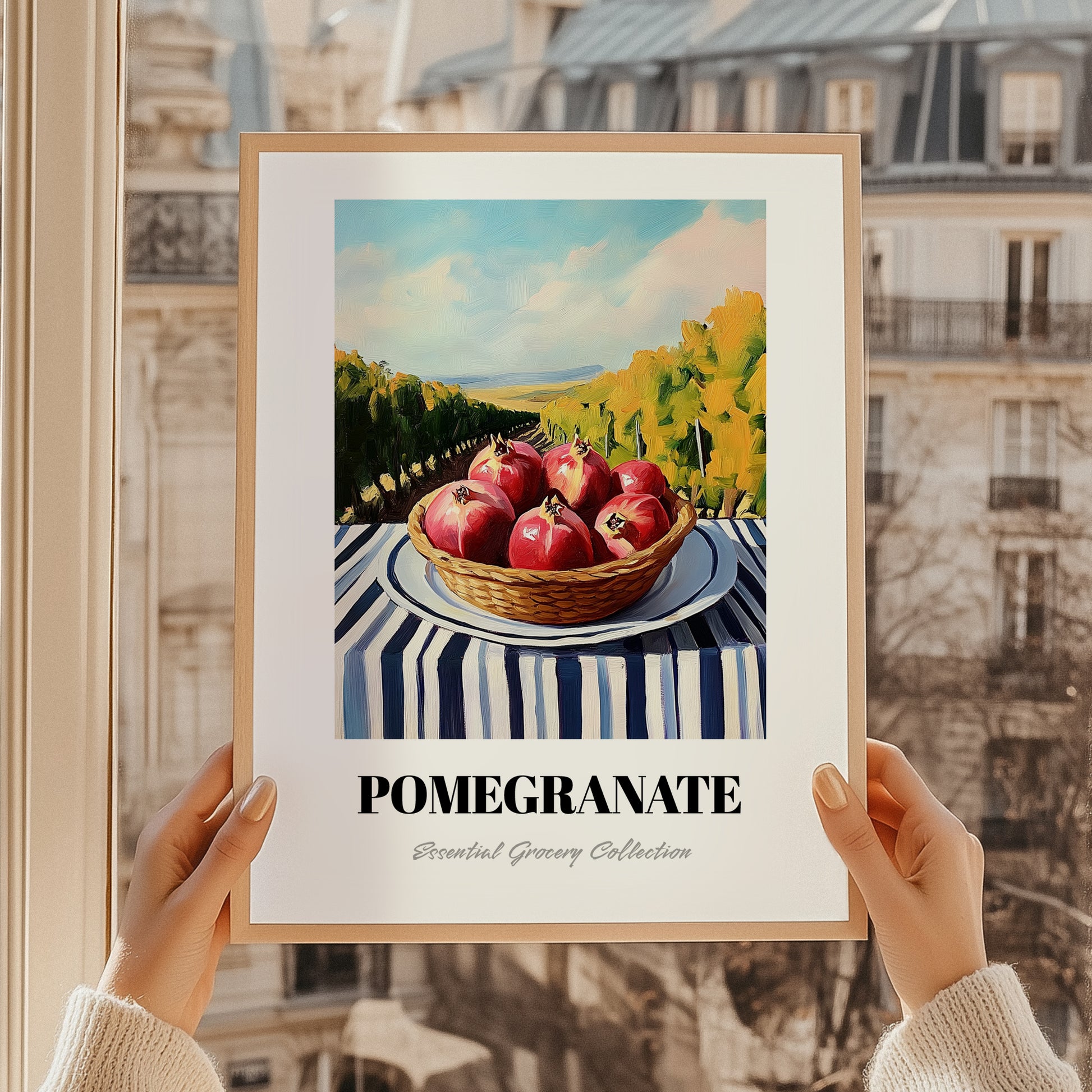 Pomegranate – Green Valley Landscape, Fruit Wall Decor, styled in a charming Paris street view