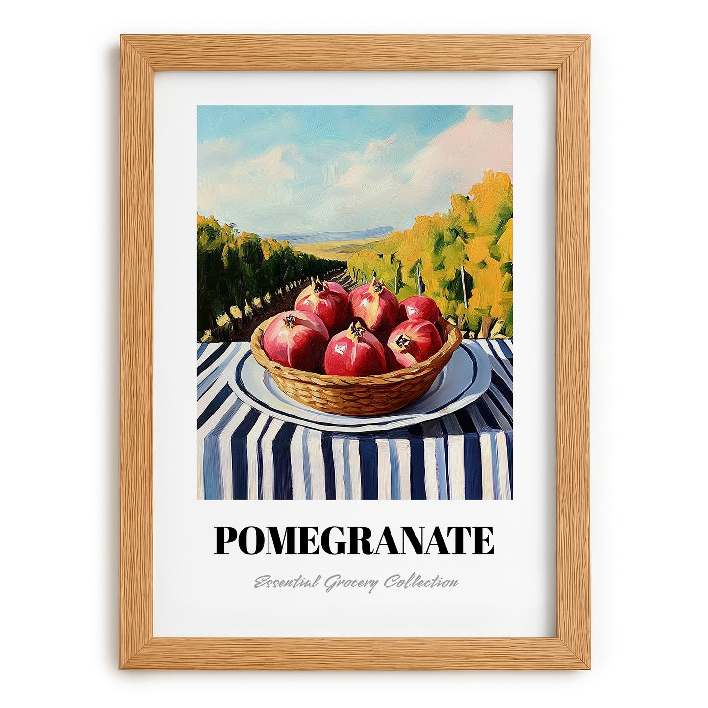 Pomegranate – Green Valley Landscape, Fruit Wall Decor, set in oak frame
