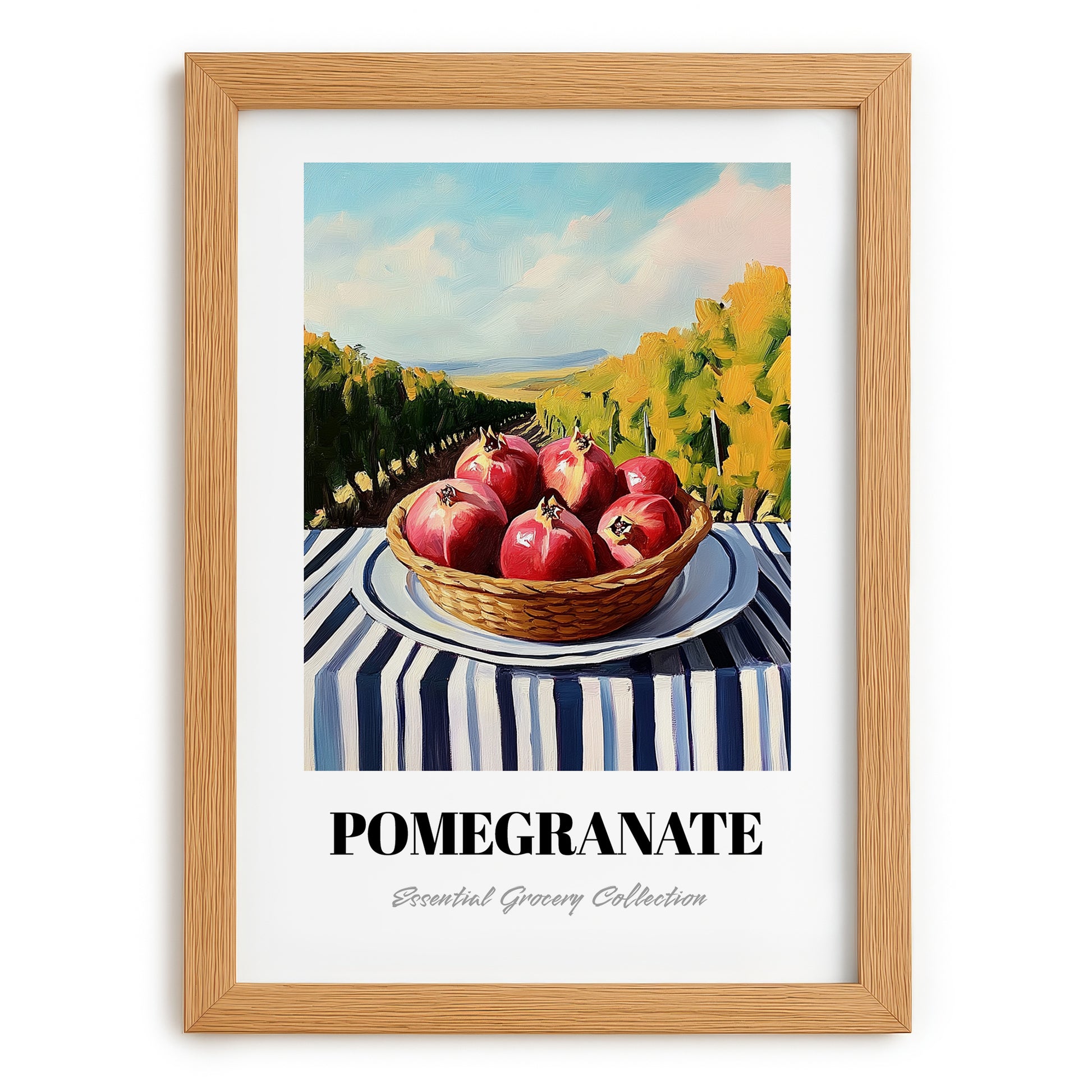 Pomegranate – Green Valley Landscape, Fruit Wall Decor, set in oak frame