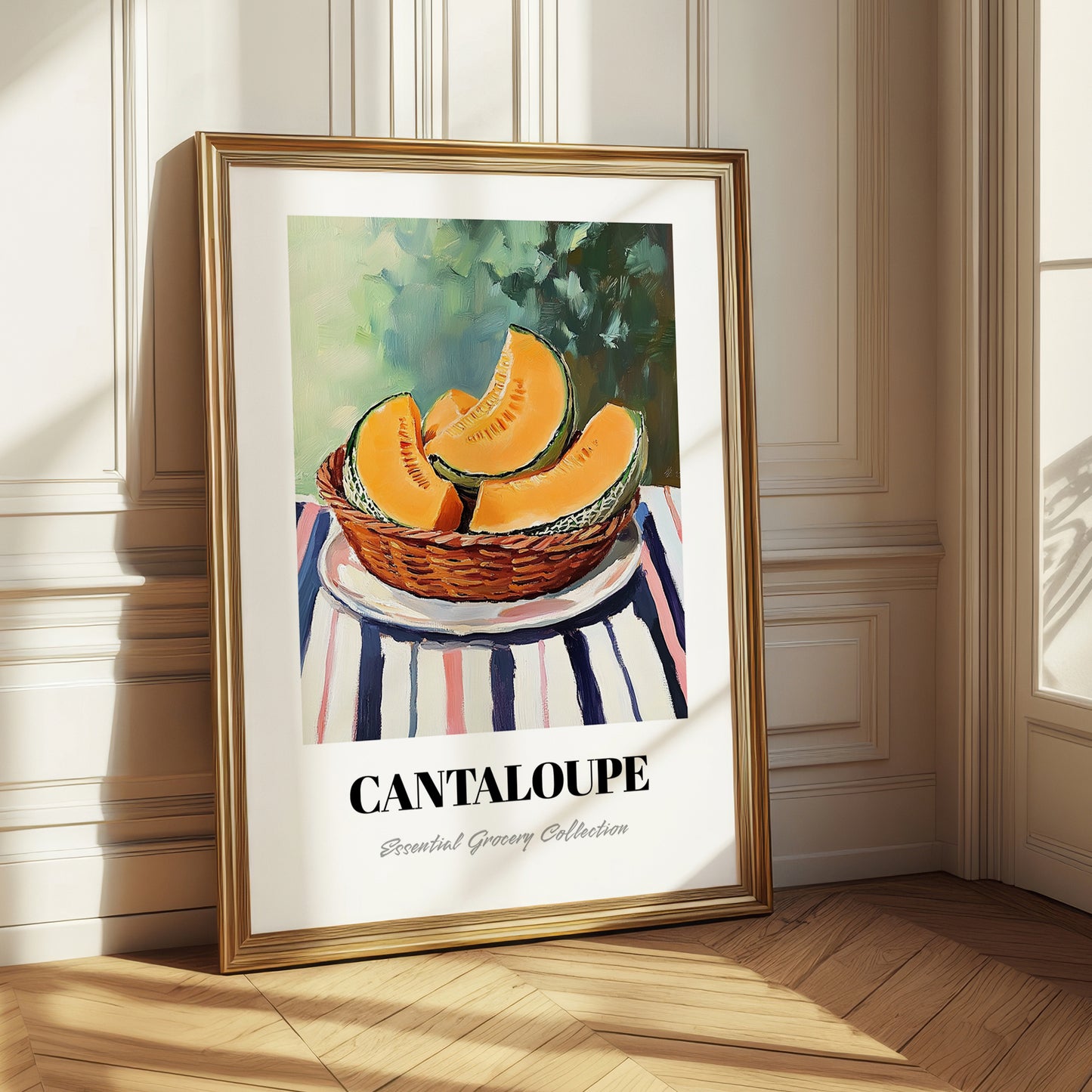 Cantaloupe – on Striped Tablecloth, Fruit Wall Decor