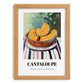Cantaloupe – on Striped Tablecloth, Fruit Wall Decor, set in oak frame