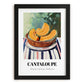 Cantaloupe – on Striped Tablecloth, Fruit Wall Decor, in sleek black frame