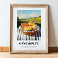 Cantaloupe – Valley Café Scene, Fruit Print, in wooden frame leaning on the floor
