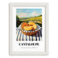Cantaloupe – Valley Café Scene, Fruit Print, placed in minimal white frame