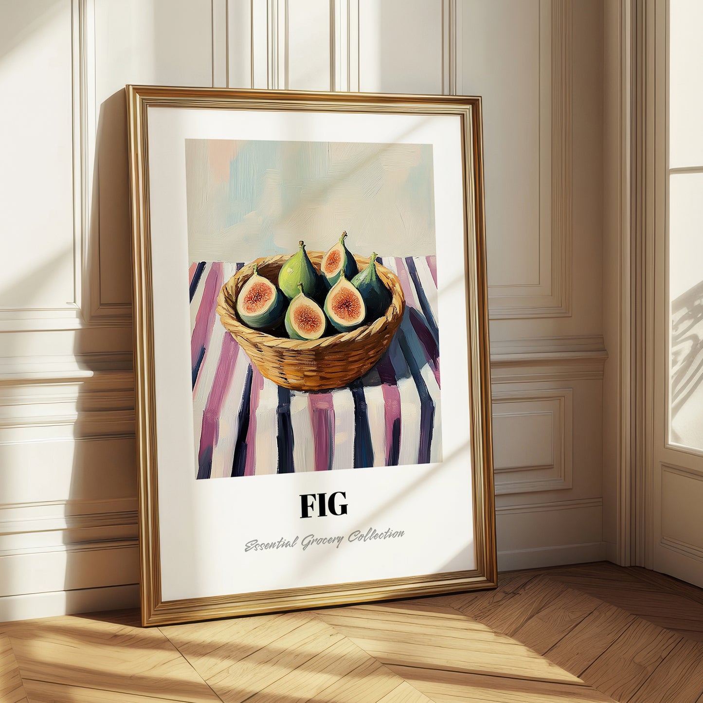 Fig – on Striped Tablecloth, Fruit Still Life
