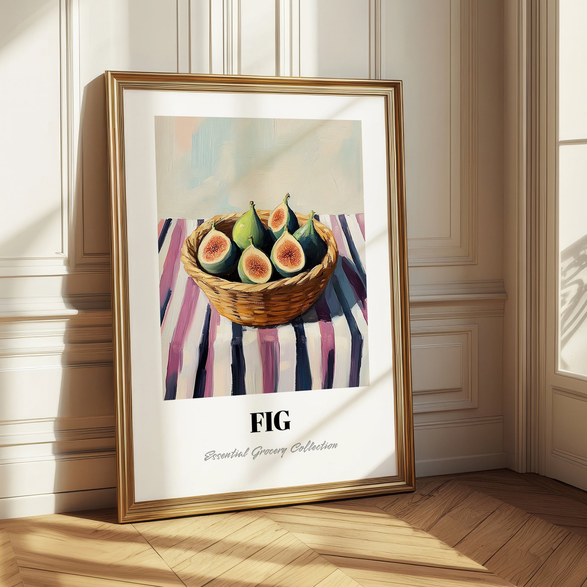 Fig – on Striped Tablecloth, Fruit Still Life