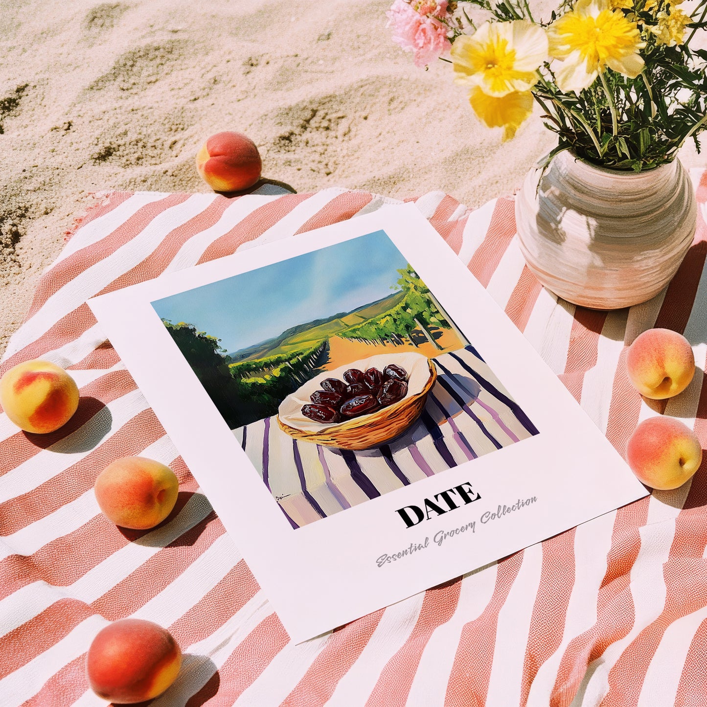 Date – Green Valley Landscape, Fruit Wall Decor, unframed on coastal sand