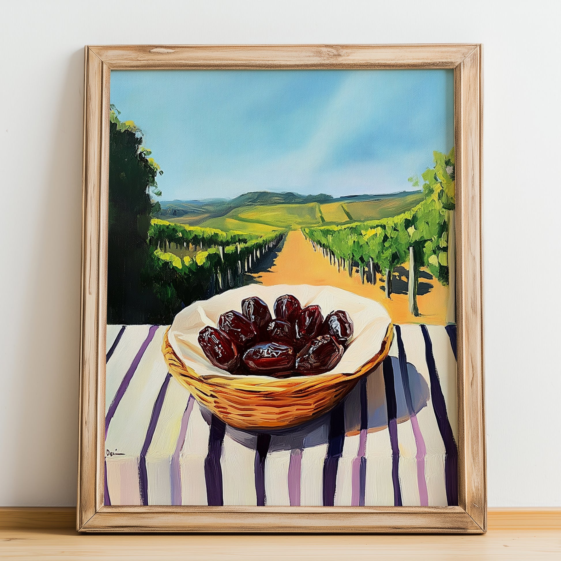 Date – Green Valley Landscape, Fruit Wall Decor, no-text version framed in wood