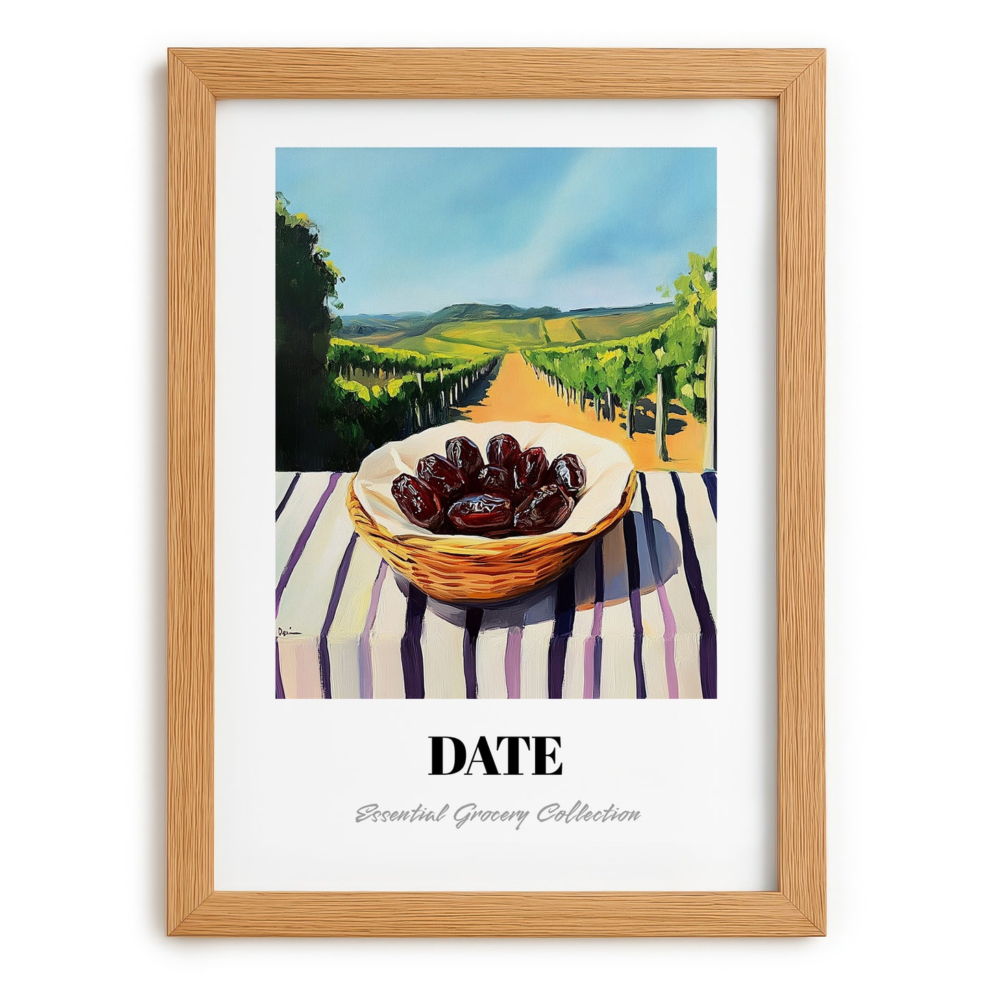 Date – Green Valley Landscape, Fruit Wall Decor, set in oak frame