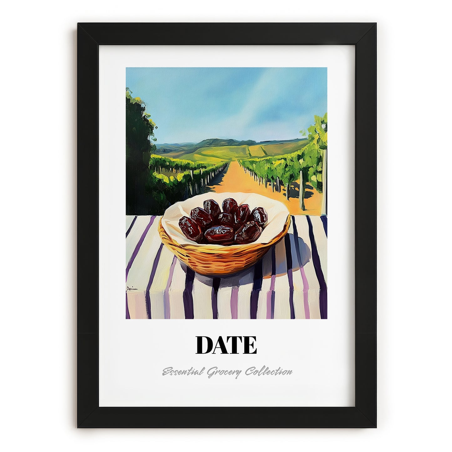 Date – Green Valley Landscape, Fruit Wall Decor, in sleek black frame