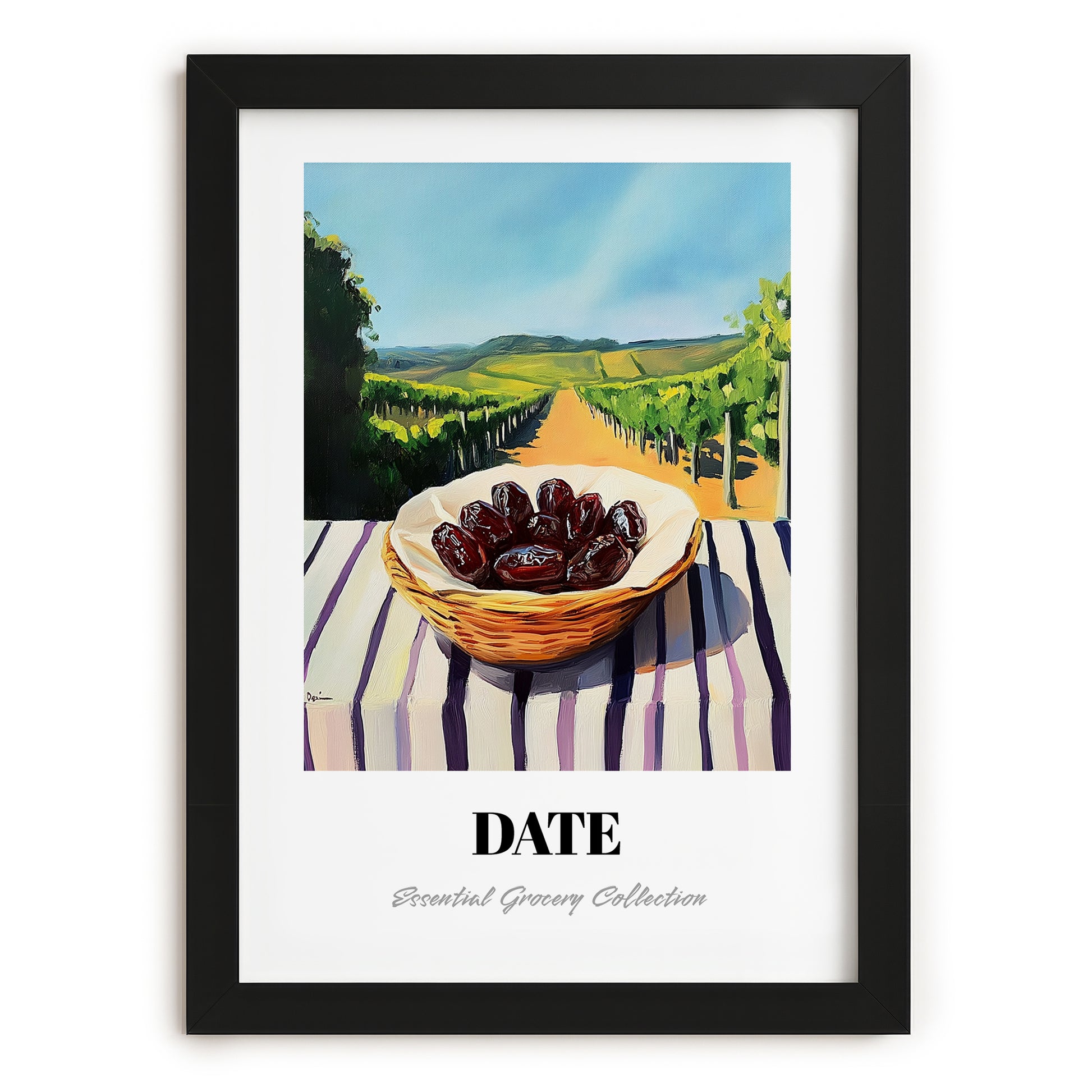 Date – Green Valley Landscape, Fruit Wall Decor, in sleek black frame