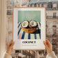 Coconut – on Striped Tablecloth, Fruit Poster, styled in a charming Paris street view