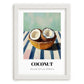 Coconut – on Striped Tablecloth, Fruit Poster, placed in minimal white frame