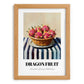 Dragon Fruit – on Striped Tablecloth, Fruit Illustration, set in oak frame
