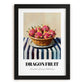 Dragon Fruit – on Striped Tablecloth, Fruit Illustration, in sleek black frame