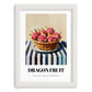 Dragon Fruit – on Striped Tablecloth, Fruit Illustration, placed in minimal white frame
