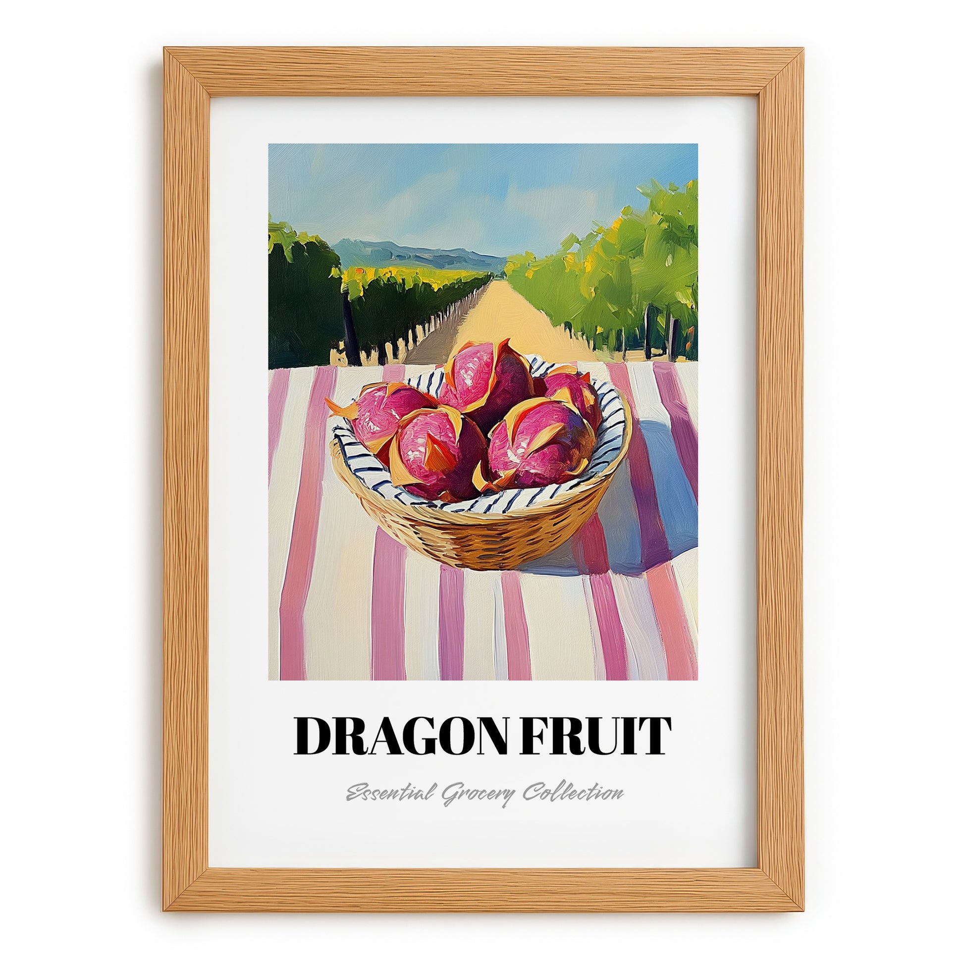 Dragon Fruit – Valley Café Scene, Fruit Poster, set in oak frame