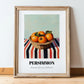 Persimmon – on Striped Tablecloth, Fruit Still Life, in wooden frame leaning on the floor