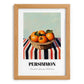 Persimmon – on Striped Tablecloth, Fruit Still Life, set in oak frame