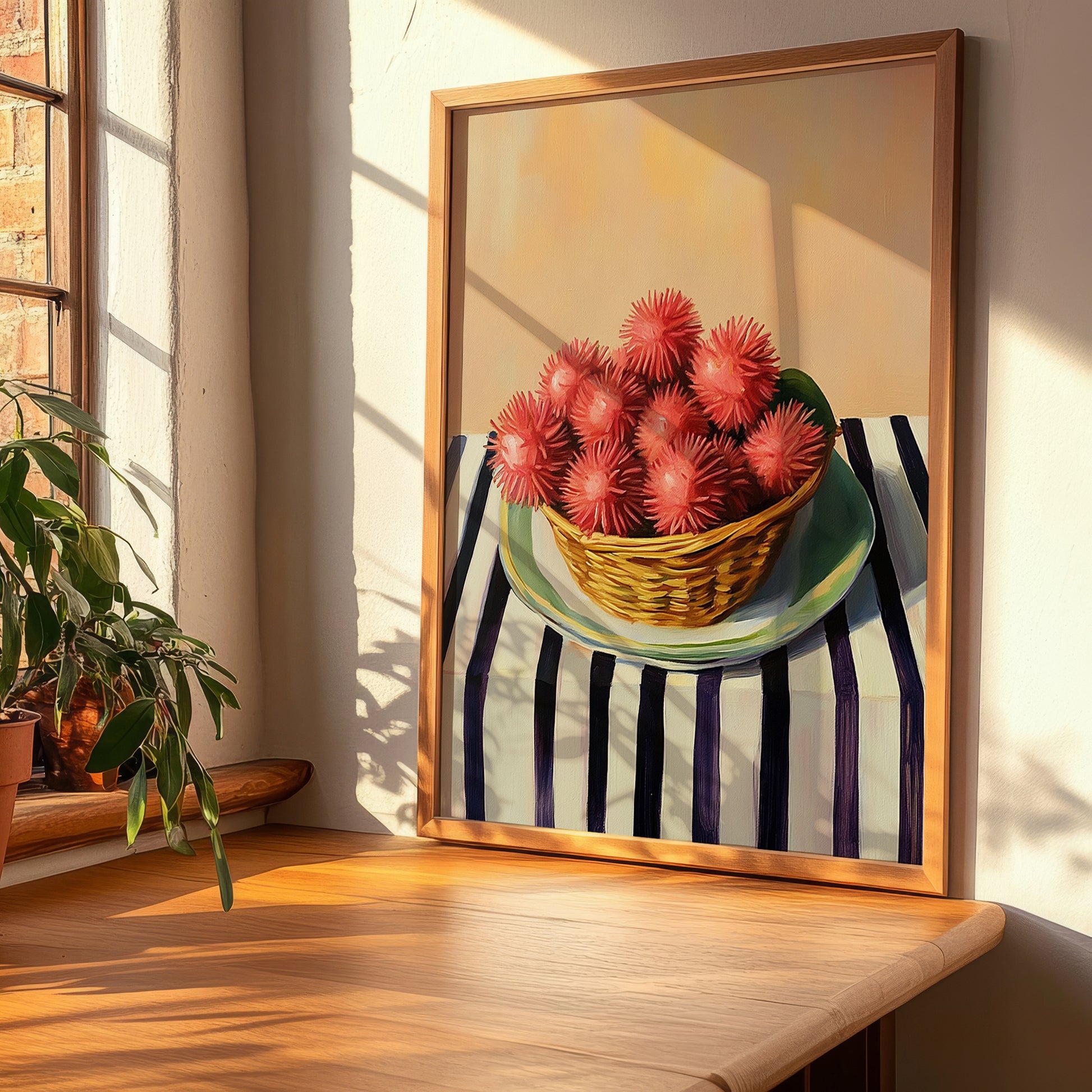 Rambutan – on Striped Tablecloth, Vegetable Wall Decor, clean layout with no caption