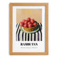 Rambutan – on Striped Tablecloth, Vegetable Wall Decor, set in oak frame