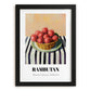 Rambutan – on Striped Tablecloth, Vegetable Wall Decor, in sleek black frame