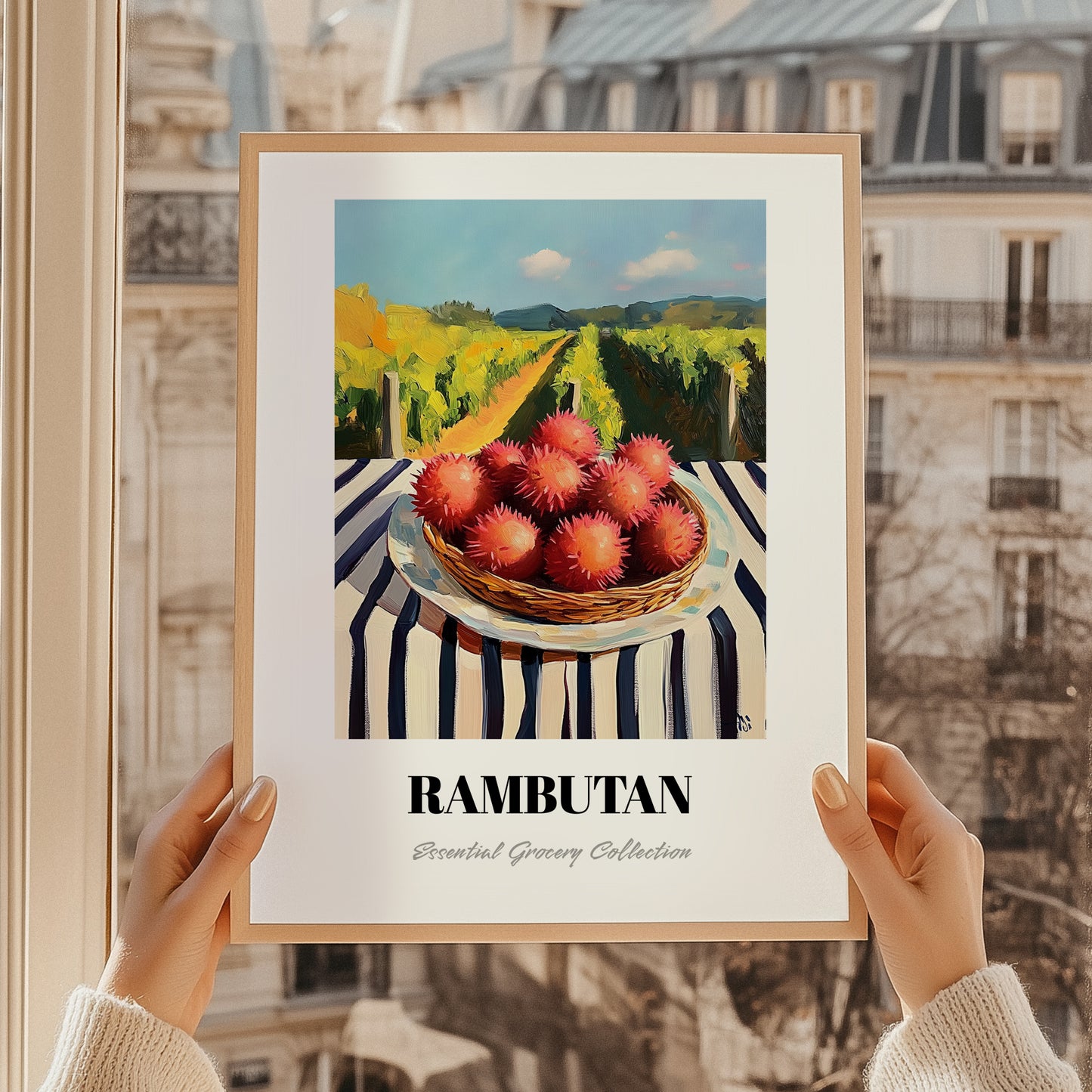 Rambutan – Valley Café Scene, Vegetable Wall Decor, styled in a charming Paris street view