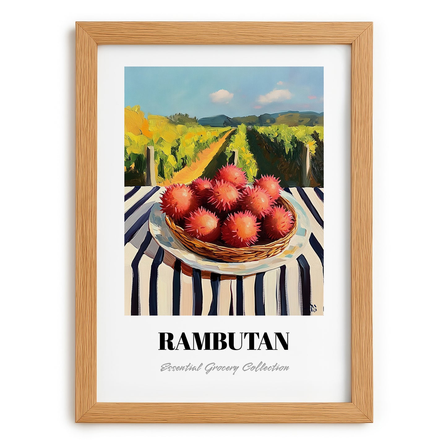 Rambutan – Valley Café Scene, Vegetable Wall Decor, set in oak frame