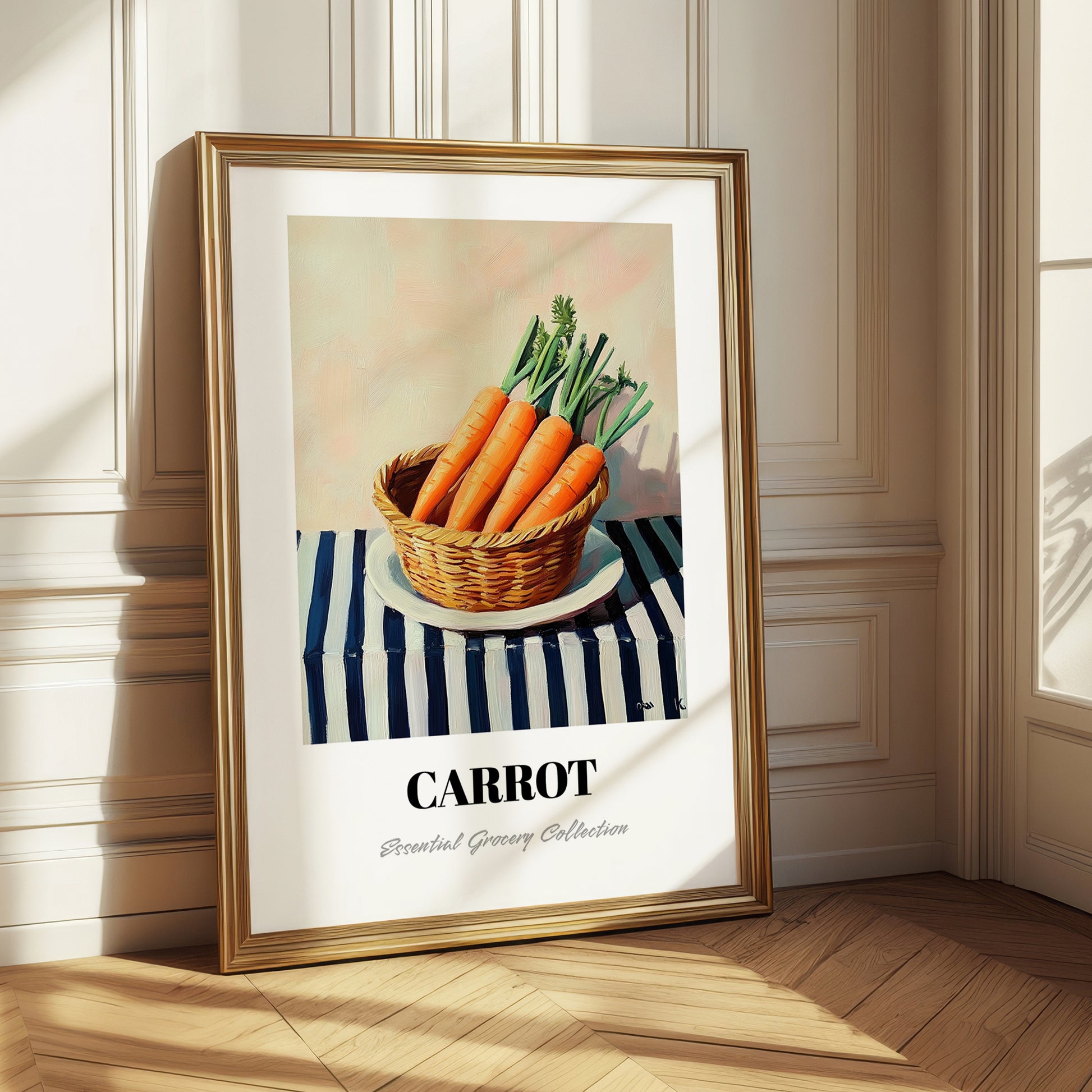 Carrot – on Striped Tablecloth, Vegetable Wall Decor