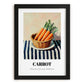Carrot – on Striped Tablecloth, Vegetable Wall Decor, in sleek black frame