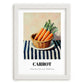 Carrot – on Striped Tablecloth, Vegetable Wall Decor, placed in minimal white frame