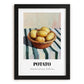 Potato – on Striped Tablecloth, Vegetable Painting, in sleek black frame